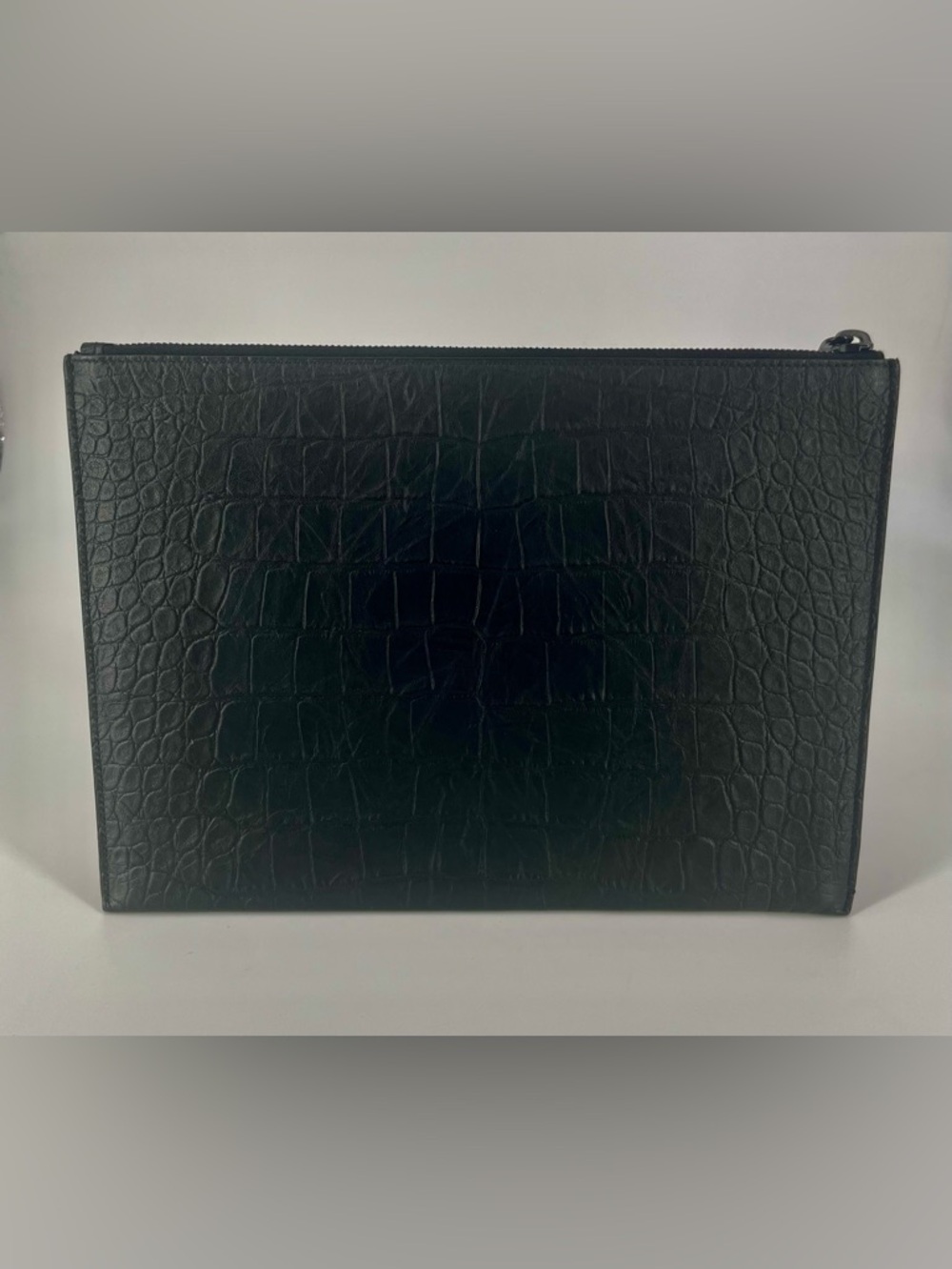Saint Laurent Black Croc-Embossed Leather Pouch with Tonal YSL - Picture 3 of 11